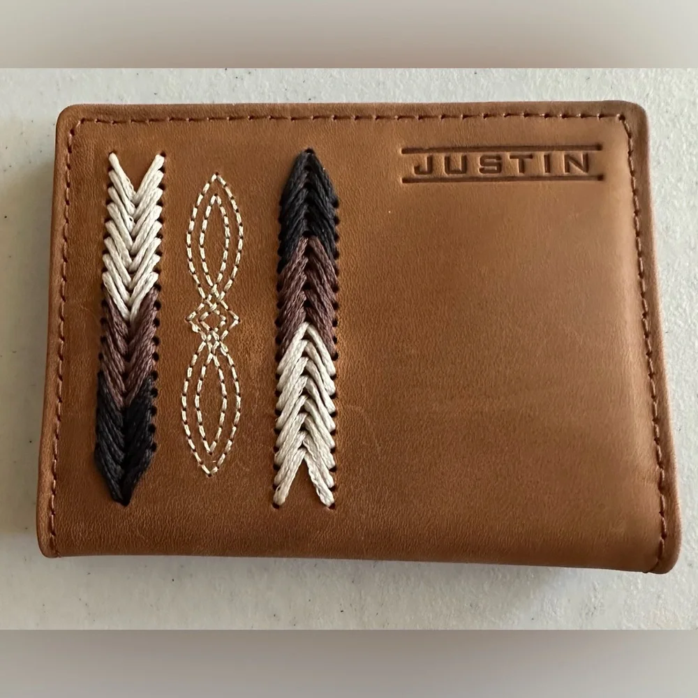 Justin Boots Leather RFID Card Wallet With Gusset NWT